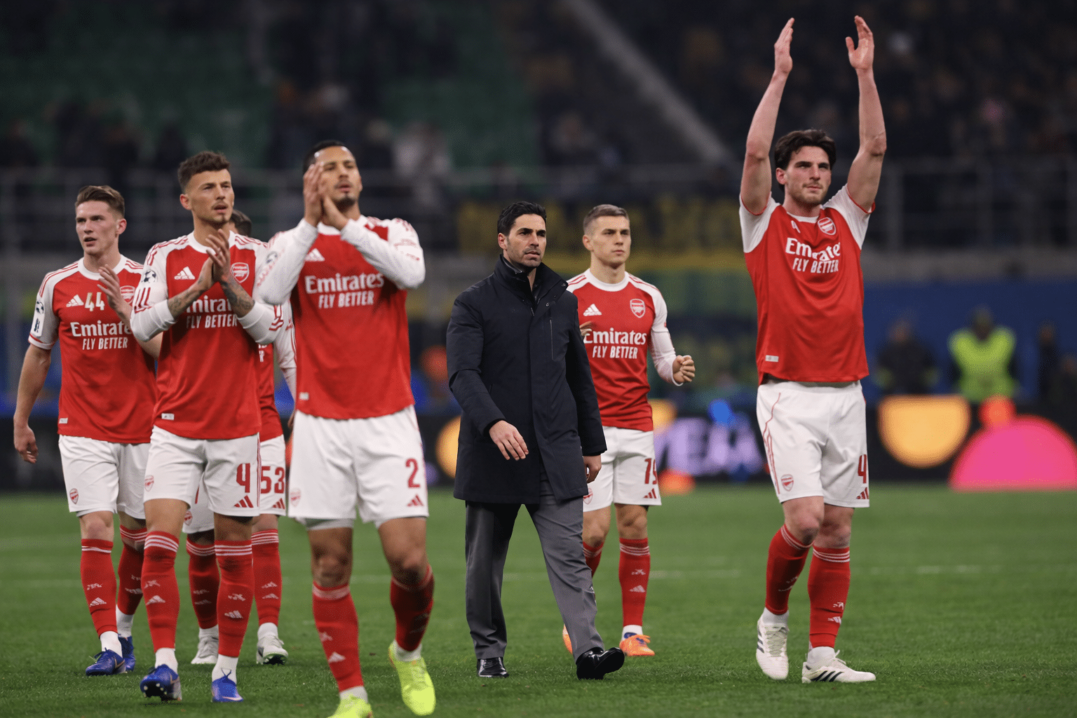 Arsenal players on the pitch