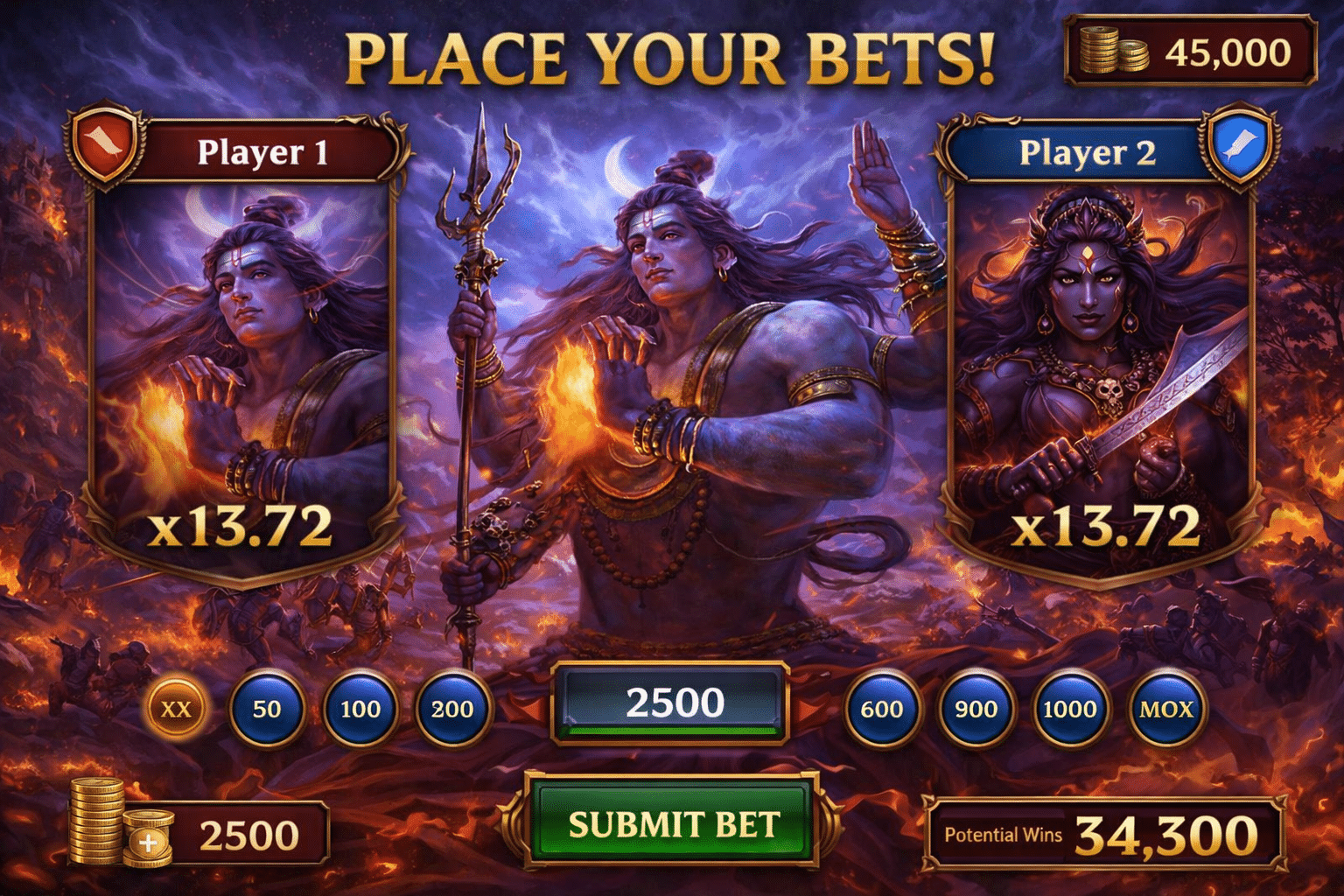 Mythical gambling game interface
