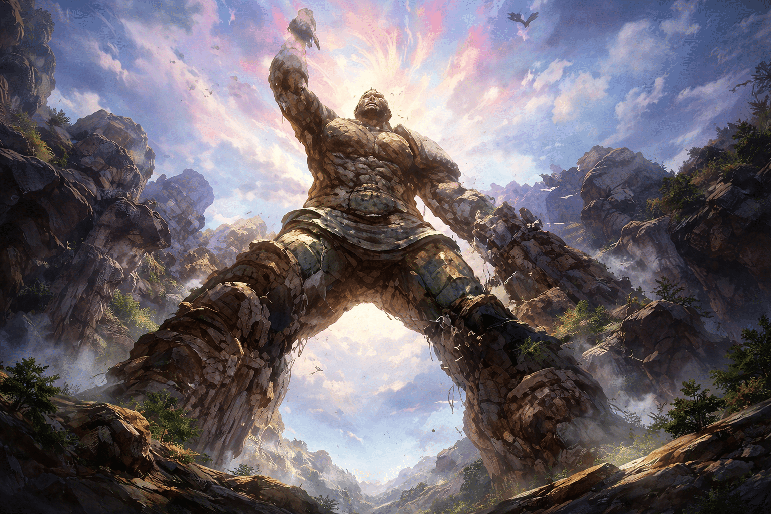 Stone giants in mystical light