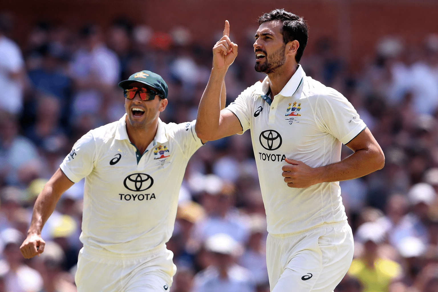 The joy of victory on the cricket field.